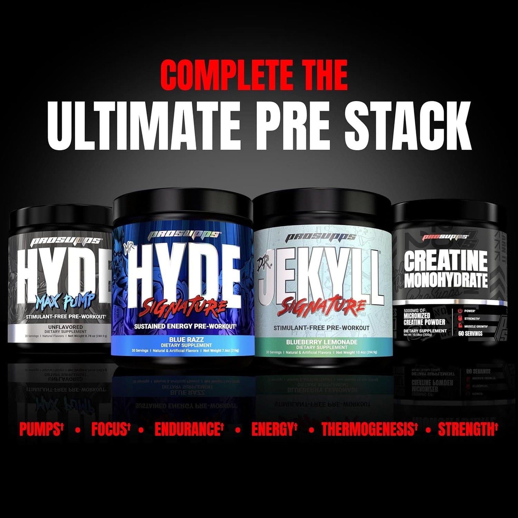 PROSUPPS Mr. Hyde Signature Pre Workout with Creatine, Beta Alanine, Teacrine and Caffeine for Sustained Energy, Focus Pumps - Pre-Workout Energy Drink Men Women (Blue Razz, 30 Servings)