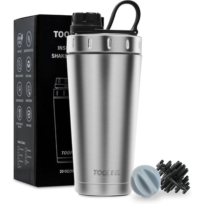 TOOFEEL Protein Shaker Bottle 20 Oz - Double Walled Insulated Vacuum Shaker Cups for Protein Shakes, Keeps Cold/Hot, Metal Stainless Steel Shaker Bottle, Preworkout Gym Shaker Bottle