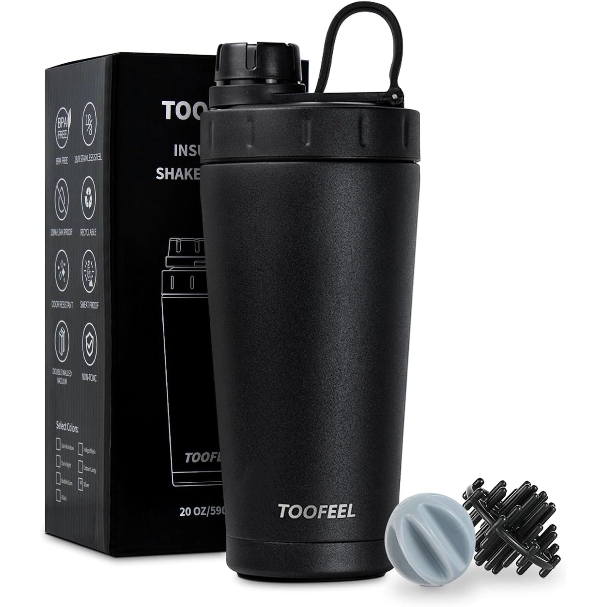 TOOFEEL Protein Shaker Bottle 20 Oz - Double Walled Insulated Vacuum Shaker Cups for Protein Shakes, Keeps Cold/Hot, Metal Stainless Steel Shaker Bottle, Preworkout Gym Shaker Bottle