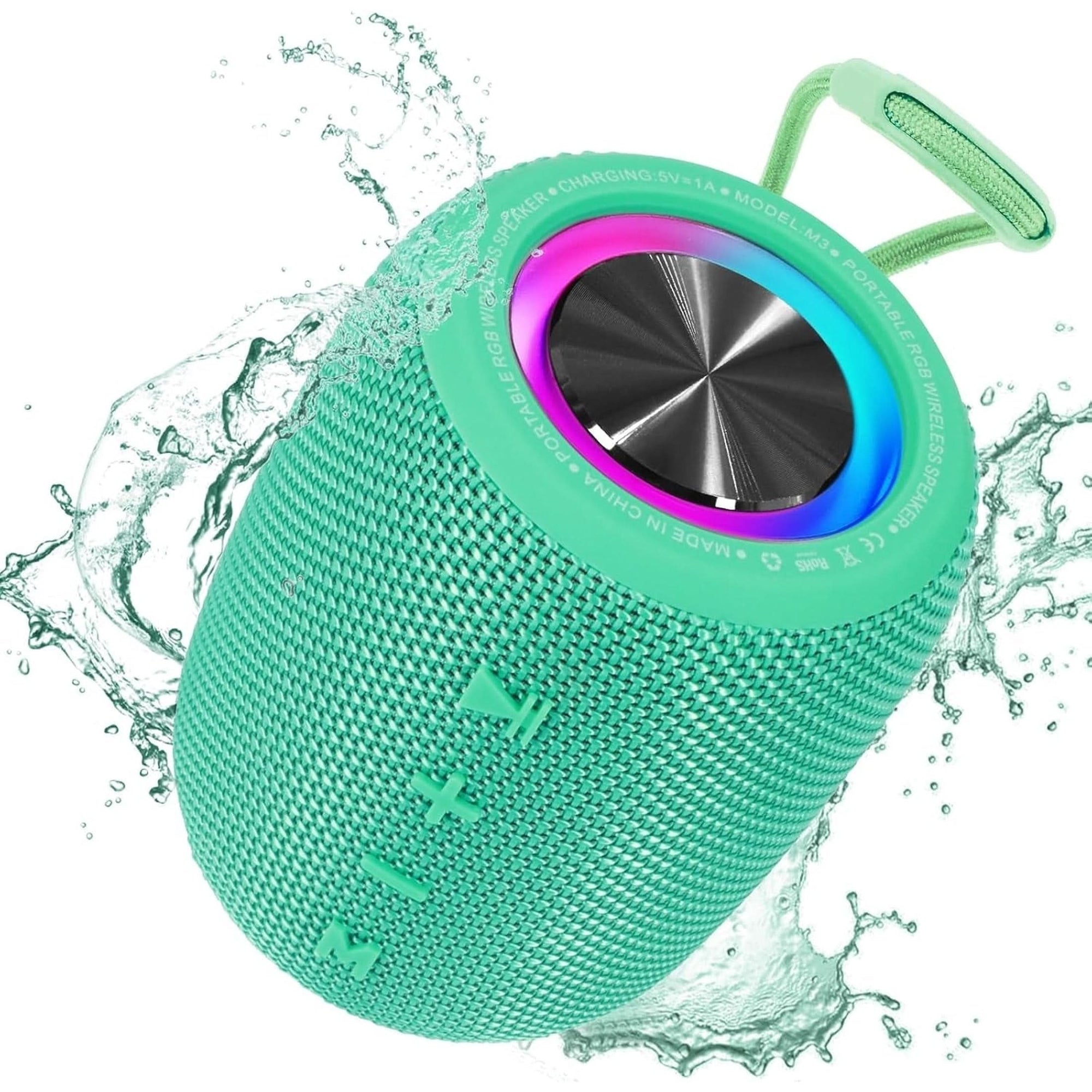 Portable Bluetooth Speaker, BT5.3 Wireless Speaker 20W Bass Diaphragms with Multi LED Light Dynamic Modes, IPX6 Waterproof 16H Playtime Supports FM Mode, TF, USB for Home, Cycling, Outdoor, Beach