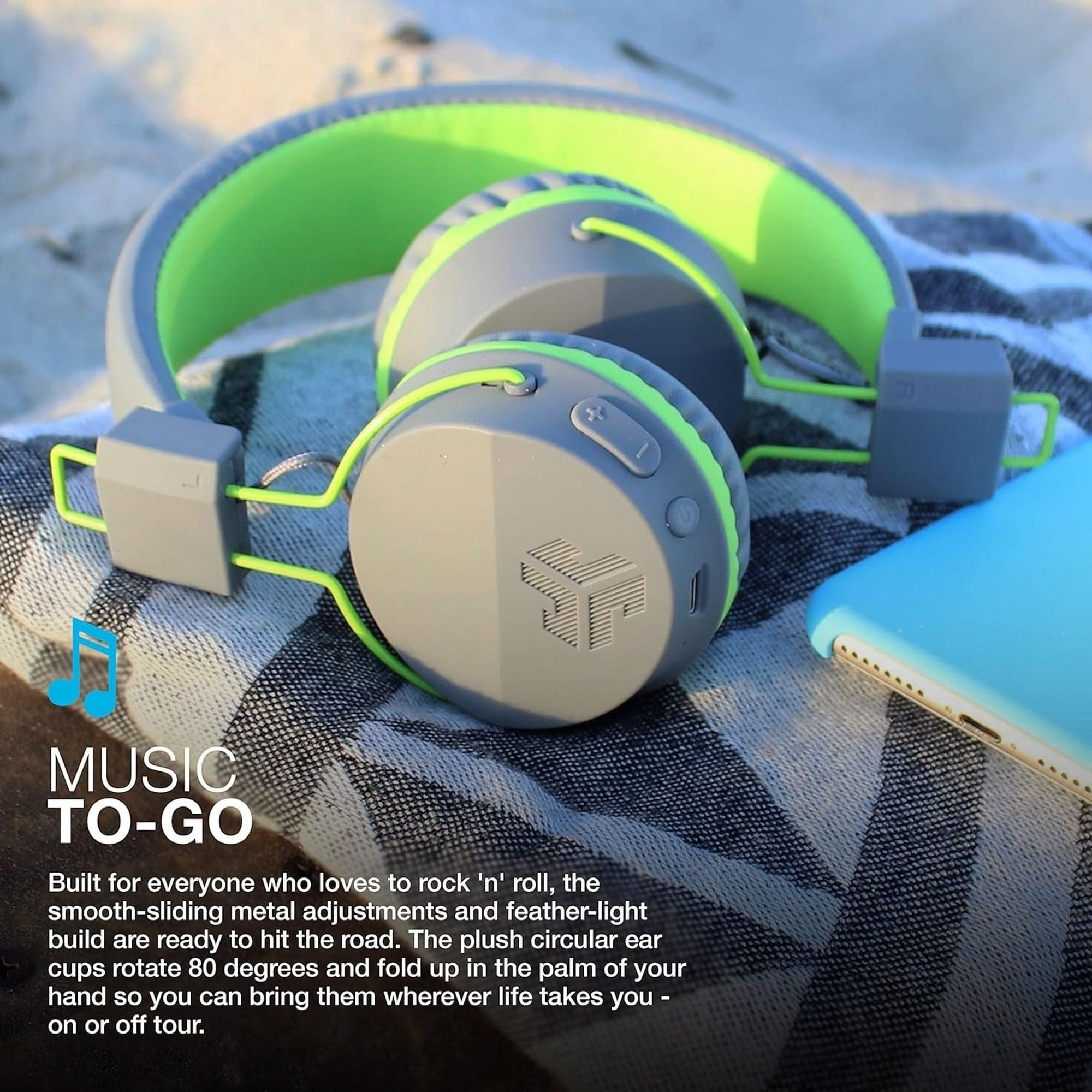 Jlab Neon Wireless On-Ear Headphones, Graphite/Green, 13 Hour Bluetooth Playtime, Noise Isolation, 40Mm Neodymium Drivers, C3 Sound Crystal Clear Clarity