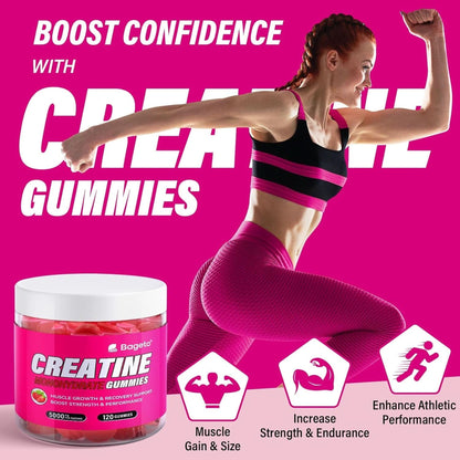 Creatine Monohydrate Gummies 5000Mg for Men & Women, Gomitas De Creatina 5G Creatine Monohydrate, 0G Sugar Chewables Creatine Pre-Work Out for Muscle Strength, Vegan,120 Count (120 Count, Strawberry)