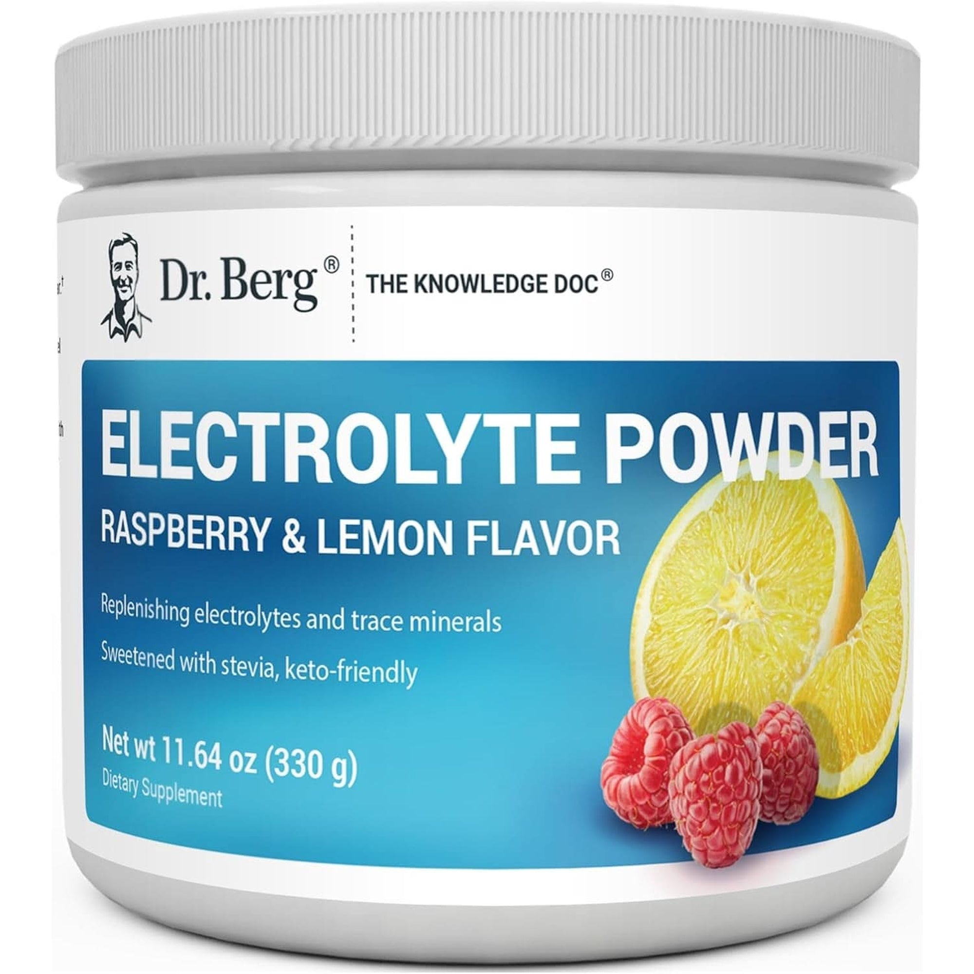 Dr. Berg Zero Sugar Hydration Keto Electrolyte Powder - Enhanced W/ 1000 Mg of Potassium & Real Pink Himalayan Salt (NOT Table Salt) - Raspberry & Lemon Flavor Hydration Drink Supplement, 100 Servings