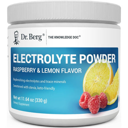 Dr. Berg Zero Sugar Hydration Keto Electrolyte Powder - Enhanced W/ 1000 Mg of Potassium & Real Pink Himalayan Salt (NOT Table Salt) - Raspberry & Lemon Flavor Hydration Drink Supplement, 100 Servings