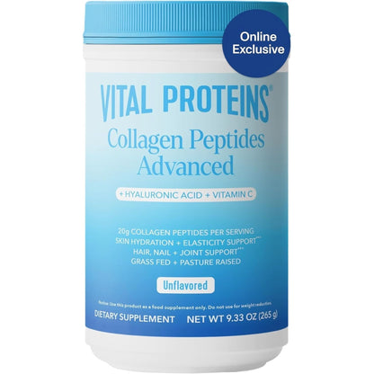 Vital Proteins Collagen Peptides Powder with Hyaluronic Acid and Vitamin C, Unflavored, 20 Oz