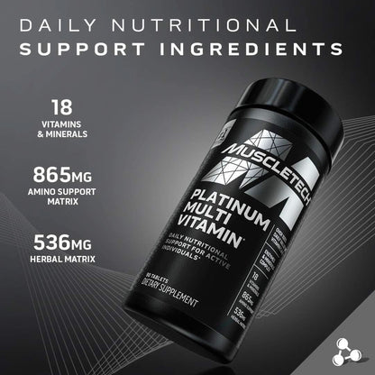 Muscletech Platinum Multivitamin for Immune Support 18 Vitamins & Minerals Vitamins a C D E B6 B12 Daily Workout Supplements for Men 90 Ct