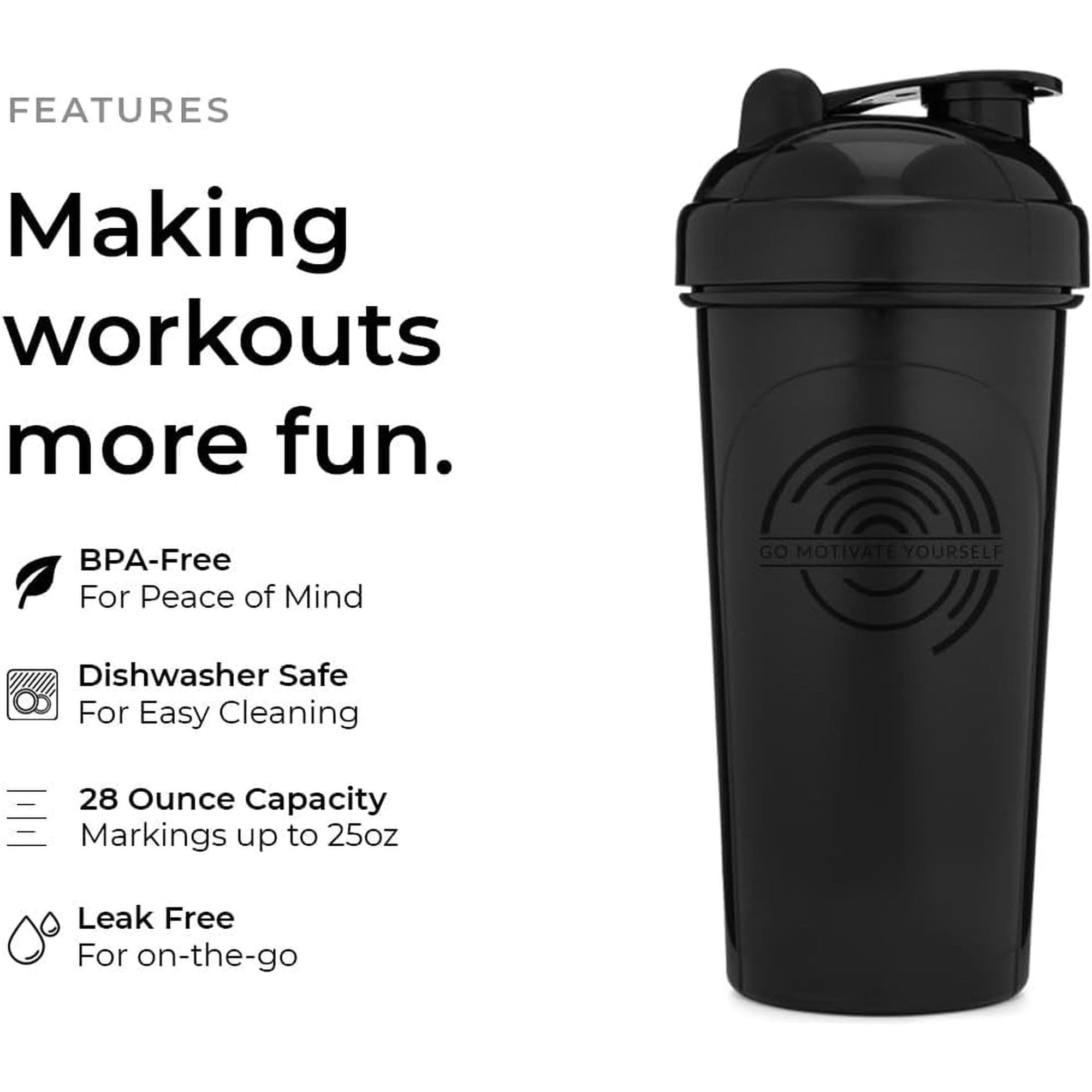 GOMOYO 4 Pack 28Oz Shaker Bottle with Motivational Quotes Black, White, Silver, Gold |Protein Bottle with 4X Wire Mixers | Shaker Bottle for Protein Mixes Pack Is BPA Free and Dishwasher Safe