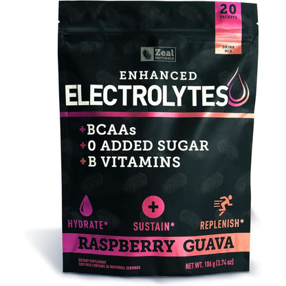 Enhanced Electrolyte Powder (Raspberry Guava 90Ct) Sugar Free + BCAA, B-Vitamins & Real Salt® - Keto Electrolytes Drinks, Hydration Powder W Potassium, Sodium, Zinc, Magnesium for Hydration & Recovery