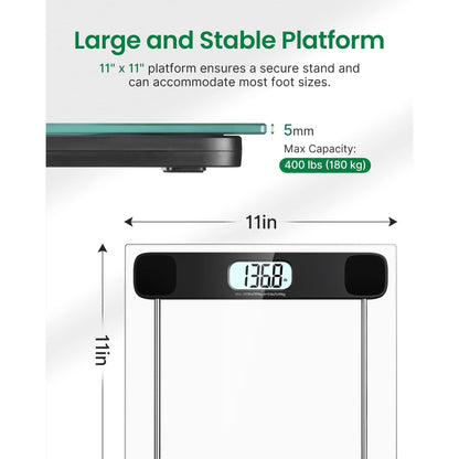 FITINDEX Bathroom Scale for Body Weight, Highly Accurate Digital Weighing Scale with Large LCD Display, Transparent and Slim Tempered Glass, 400 Lbs, Black