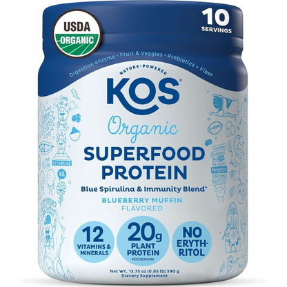 KOS Vegan Protein Powder Erythritol Free, Chocolate - Organic Pea Protein Blend, Plant Based Superfood Rich in Vitamins & Minerals - Keto, Dairy Free - Meal Replacement for Women & Men, 28 Servings