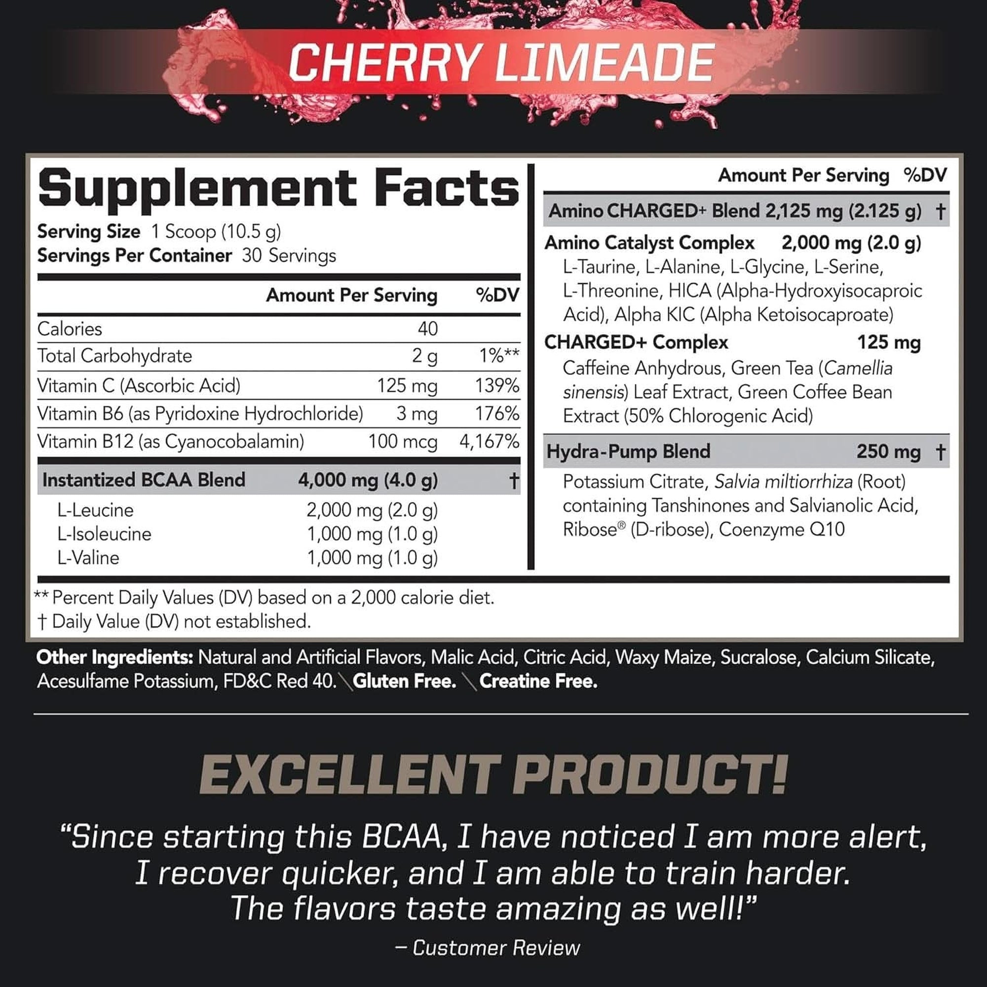 PMD Sports BCAA Charged Delicious Amino Acid Drink Mix for Performance, Recovery, Endurance and Hydration - Increase Muscle Function for Workout and Daily Energy – Cherry Limeade (30 Servings)