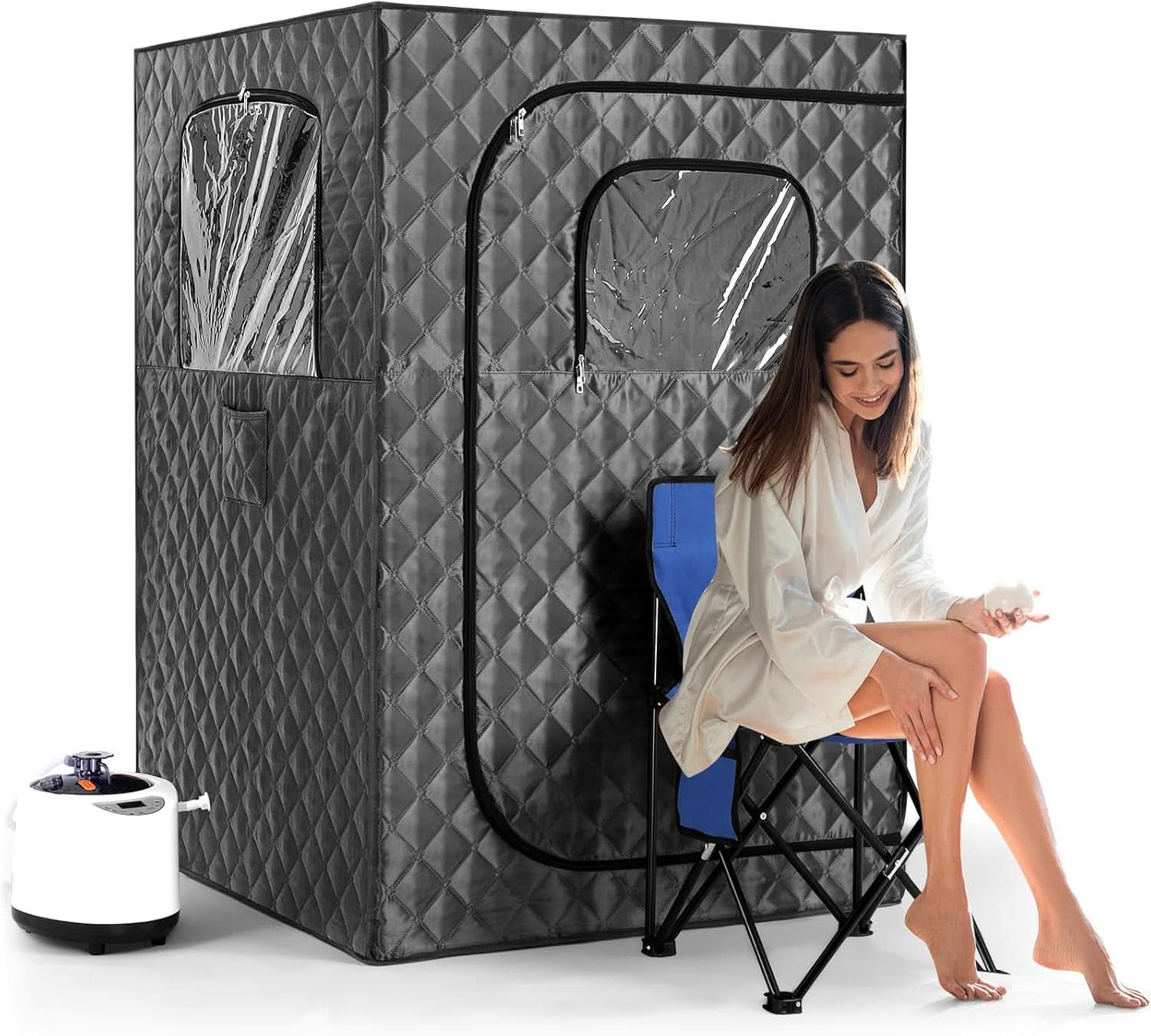 Upgraded Version Portable Sauna for Home Full Body Personal Sauna Steam Sauna Tent at Home Spa with 2.6L 1000W Steam Generator, 90 Minute Timer, Foldable Chair, Remote Control Included(Black)