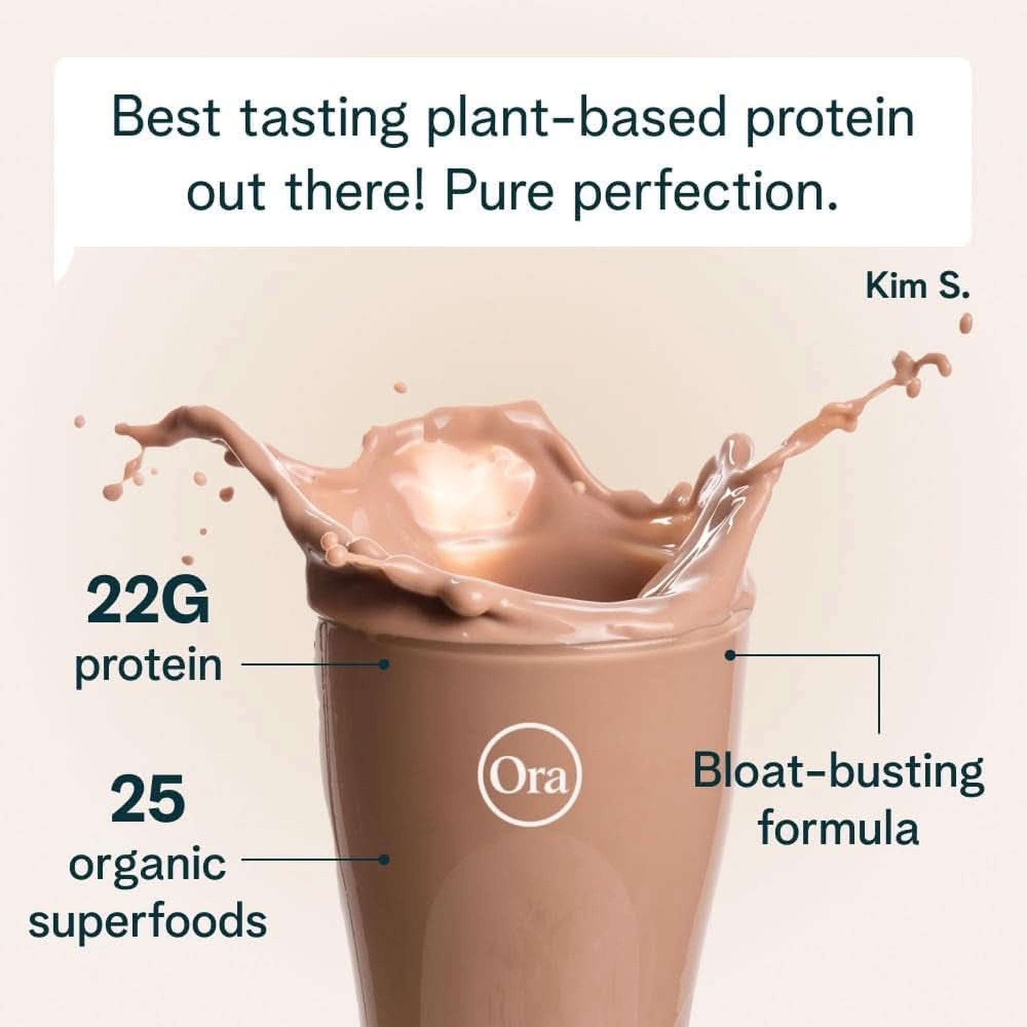 Ora Organic Vegan Protein Powder - 22G Plant Based + Super Food for Women and Men - Chocolate Flavor 20 Servings, Digestive Enzyme, Paleo, Gluten Free