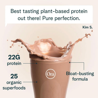 Ora Organic Vegan Protein Powder - 22G Plant Based + Super Food for Women and Men - Chocolate Flavor 20 Servings, Digestive Enzyme, Paleo, Gluten Free