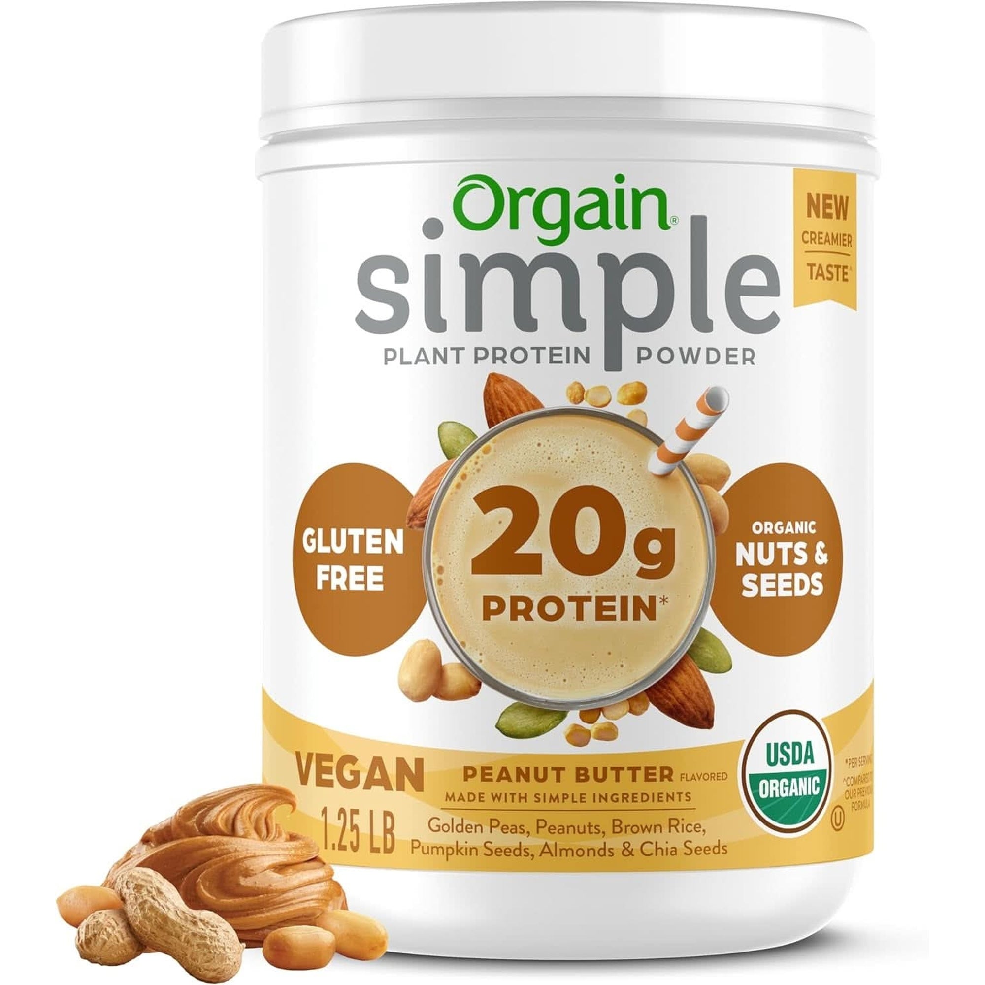 Orgain Organic Simple Vegan Protein Powder, Vanilla - 20G Plant Based Protein, with Less Ingredients, No Artificial Sweeteners, Gluten Free, No Lactose Ingredients, 1.25 Lb (Packaging May Vary)