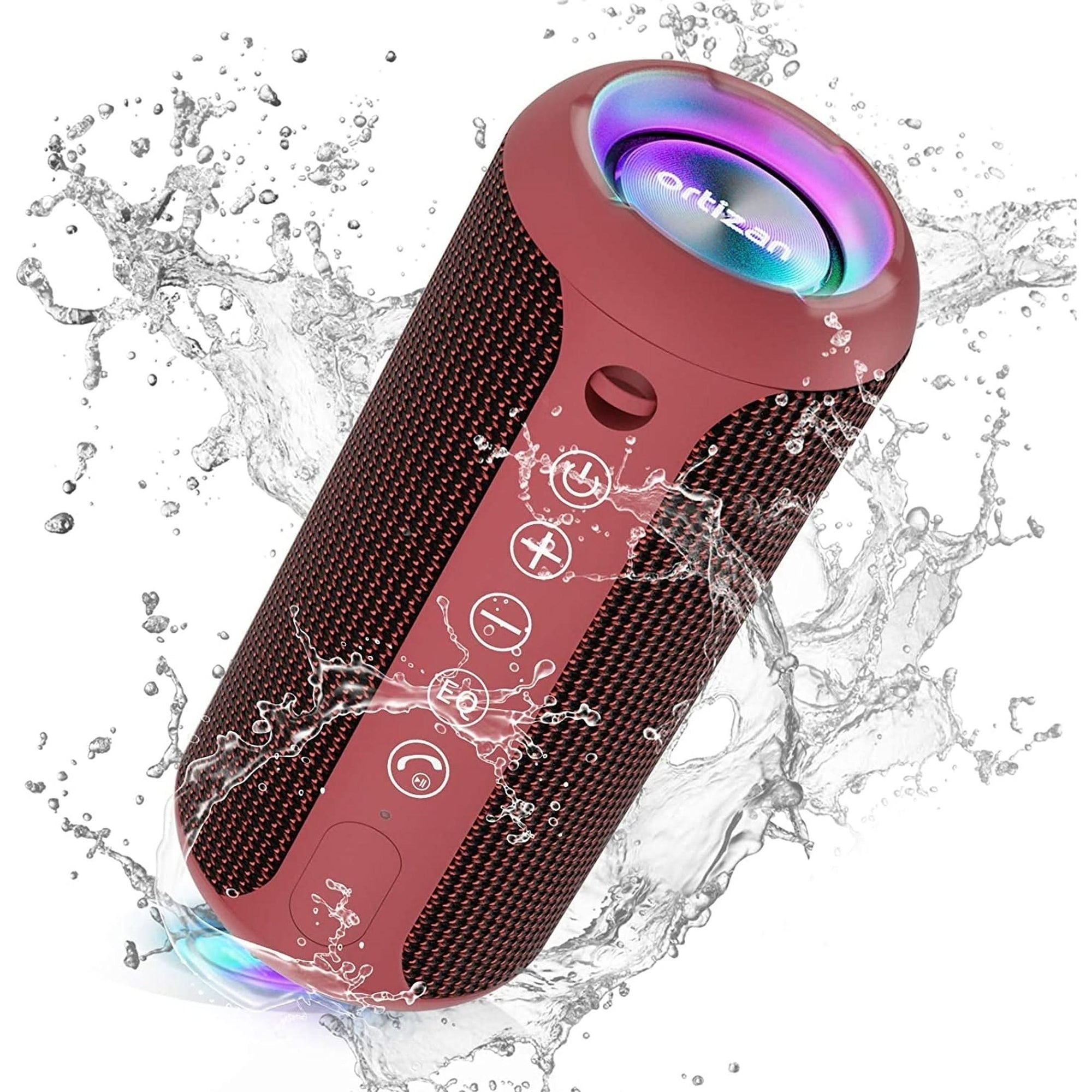 Ortizan Portable Bluetooth Speaker: IPX7 Waterproof, 24W Loud Sound, Deep Bass, Bluetooth 5.3, LED Lights, Wireless Stereo Pairing, 30H Playtime, for Home/Outdoor/Party/Beach, Birthday Gift Black