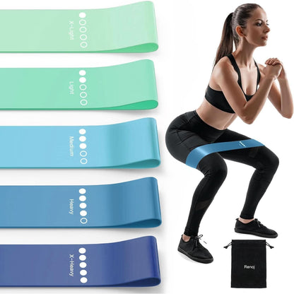 Renoj Resistance Bands for Working Out, Elastic Exercice Loop Bands for Physical Therapy, 5 Set of Stretch Bands for Booty Legs, with Instruction Manual and Carry Bag