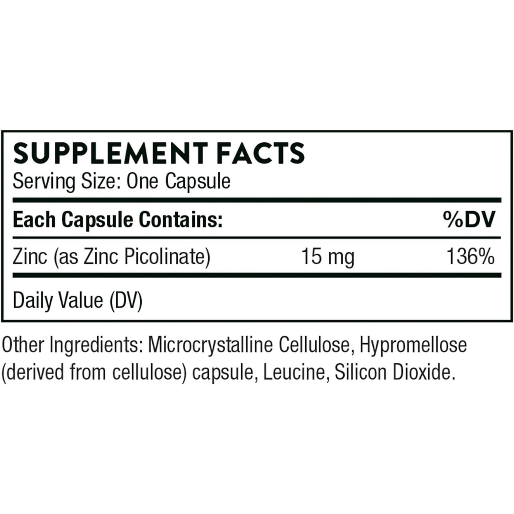 Thorne Zinc Picolinate 15Mg - Highly Absorbable Zinc Supplement - Supports Wellness, Immune System, Eye, Skin, and Reproductive Health - Gluten-Free, Soy-Free, Dairy-Free - 60 Capsules