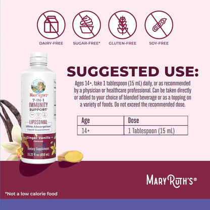 7 in 1 Immunity Liposomal by Maryruth'S | Elderberry Liquid with Vitamin C | Liquid Vitamins | Immune Support Supplement | Elderberry with Zinc and Vitamin C | Vegan| Gluten Free | 30 Servings