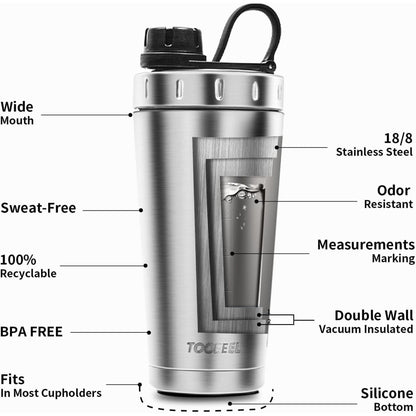 TOOFEEL Protein Shaker Bottle 20 Oz - Double Walled Insulated Vacuum Shaker Cups for Protein Shakes, Keeps Cold/Hot, Metal Stainless Steel Shaker Bottle, Preworkout Gym Shaker Bottle