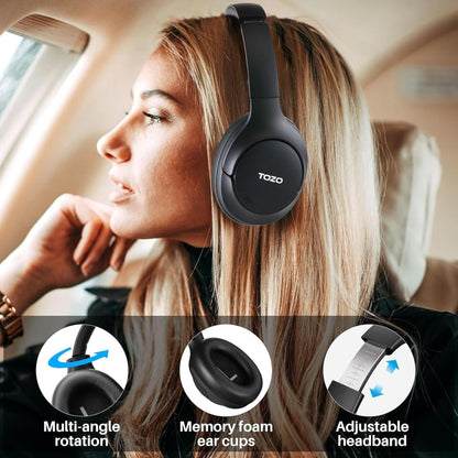 TOZO HT2 Hybrid Active Noise Cancelling Headphones, Wireless over Ear Bluetooth Headphones, 60H Playtime, Hi-Res Audio Custom EQ via App Deep Bass Comfort Fit Ear Cups, for Home Office Travel