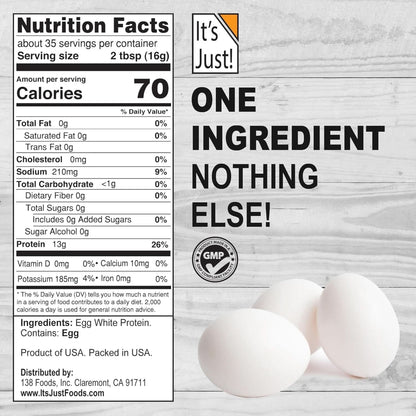 It'S Just! - Egg White Protein Powder, Made in USA from Cage-Free Eggs, Dried Egg Whites (Unflavored, 8Oz)