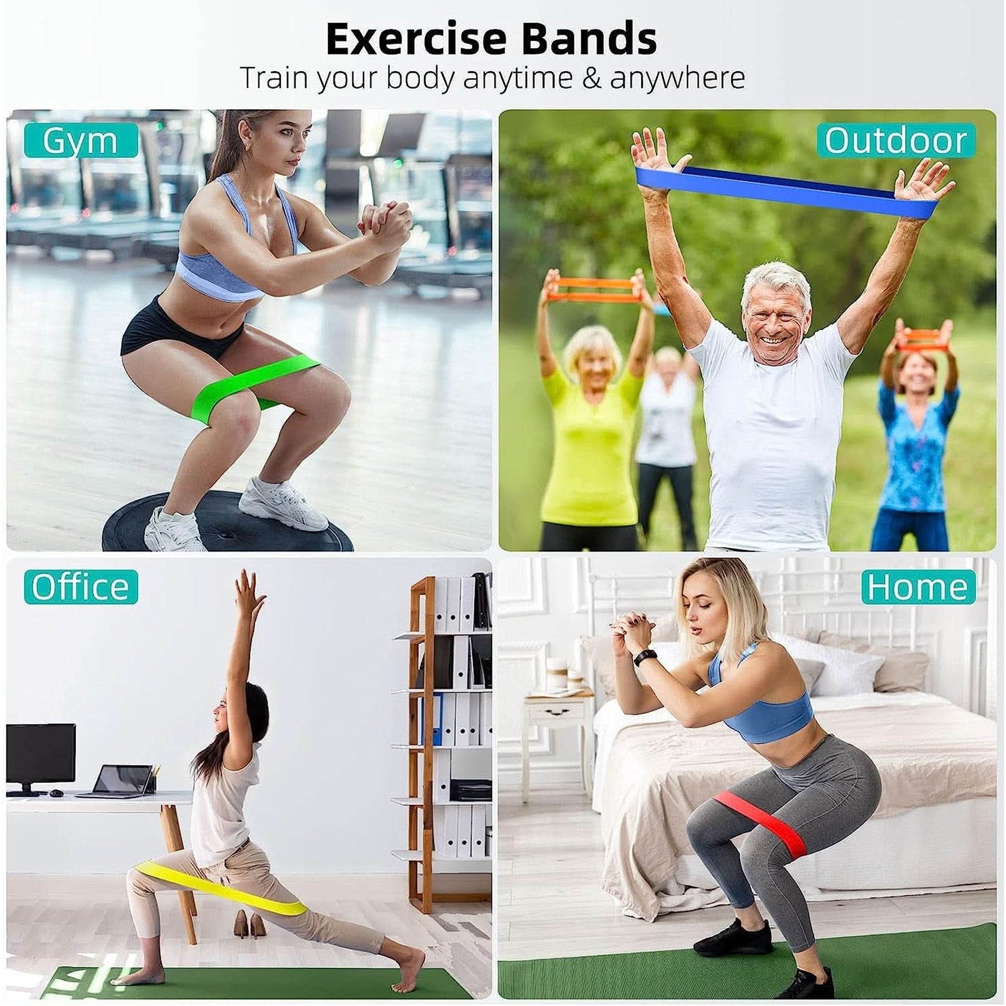 Renoj Resistance Bands for Working Out, Elastic Exercice Loop Bands for Physical Therapy, 5 Set of Stretch Bands for Booty Legs, with Instruction Manual and Carry Bag