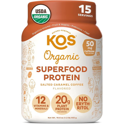 KOS Vegan Protein Powder Erythritol Free, Chocolate - Organic Pea Protein Blend, Plant Based Superfood Rich in Vitamins & Minerals - Keto, Dairy Free - Meal Replacement for Women & Men, 28 Servings