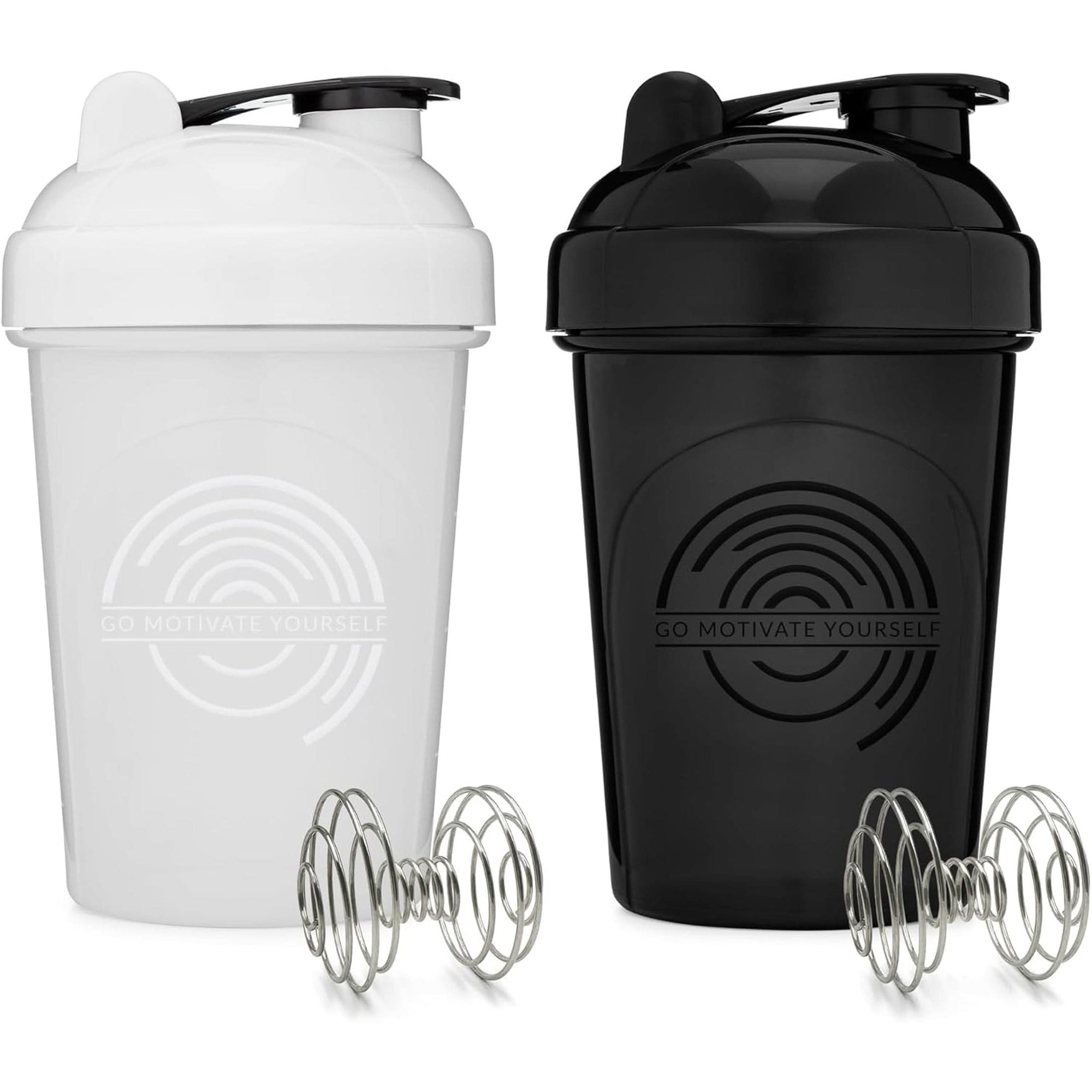 GOMOYO 2-Pack - 28-Ounce Shaker Bottle White, Black , Blender Protein Shaker Whisk, Bulk Protein Drink and Pre-Workout Shaker Cups, Dishwasher Safe & BPA Free