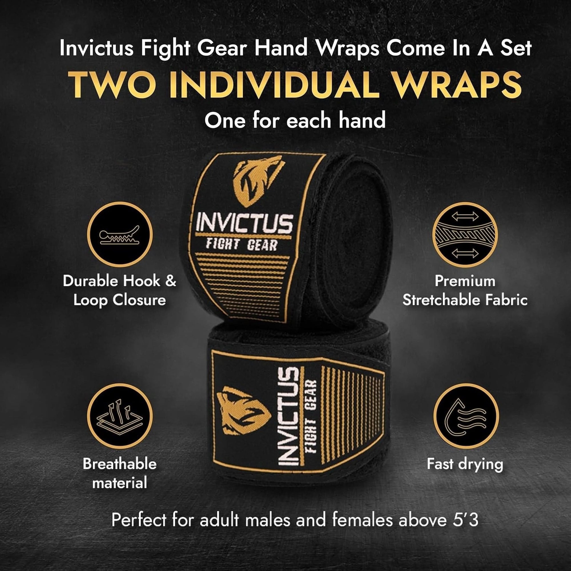 Invictus Fight Gear Boxing Wraps 180 Inch Hand Wraps for Men Women in Muay Thai Kickboxing MMA Quick Wraps Boxing Gloves