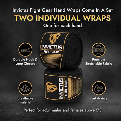 Invictus Fight Gear Boxing Wraps 180 Inch Hand Wraps for Men Women in Muay Thai Kickboxing MMA Quick Wraps Boxing Gloves