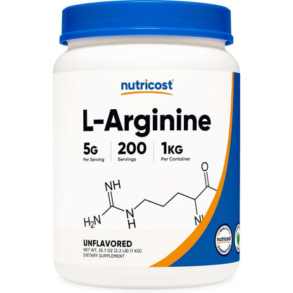 Nutricost L-Arginine (250 Grams) - Pure L-Arginine Powder - 5000Mg per Serving; 50 Servings