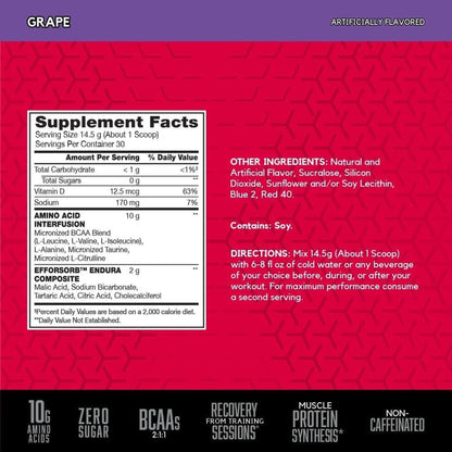 BSN Amino X Muscle Recovery & Endurance Powder with Bcaas, Intra Workout Support, 10 Grams of Amino Acids, Keto Friendly, Caffeine Free, Flavor: Grape, 30 Servings (Packaging May Vary)