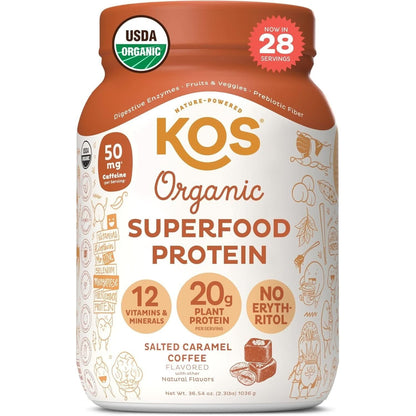 KOS Vegan Protein Powder Erythritol Free, Chocolate - Organic Pea Protein Blend, Plant Based Superfood Rich in Vitamins & Minerals - Keto, Dairy Free - Meal Replacement for Women & Men, 28 Servings