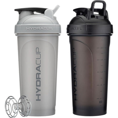 Hydra Cup Proflow 2 Pack 28 Oz Shaker Bottles for Protein Shakes, Shaker Cups with Ball Blender Whisk, Shaker Bottle with Handle, Travel to Go, BPA Free Black & Grey, 28Oz