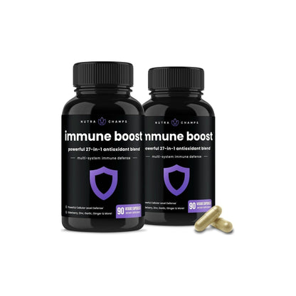 27 in 1 Immune Support Supplement | Antioxidant Immune Boosters for Adults | 90 Immune Defense Capsules | 1000Mg Vitamin C, 5000 IU D3, Elderberry, Zinc, 1 Billion CFU Probiotics & More (2 Pack)