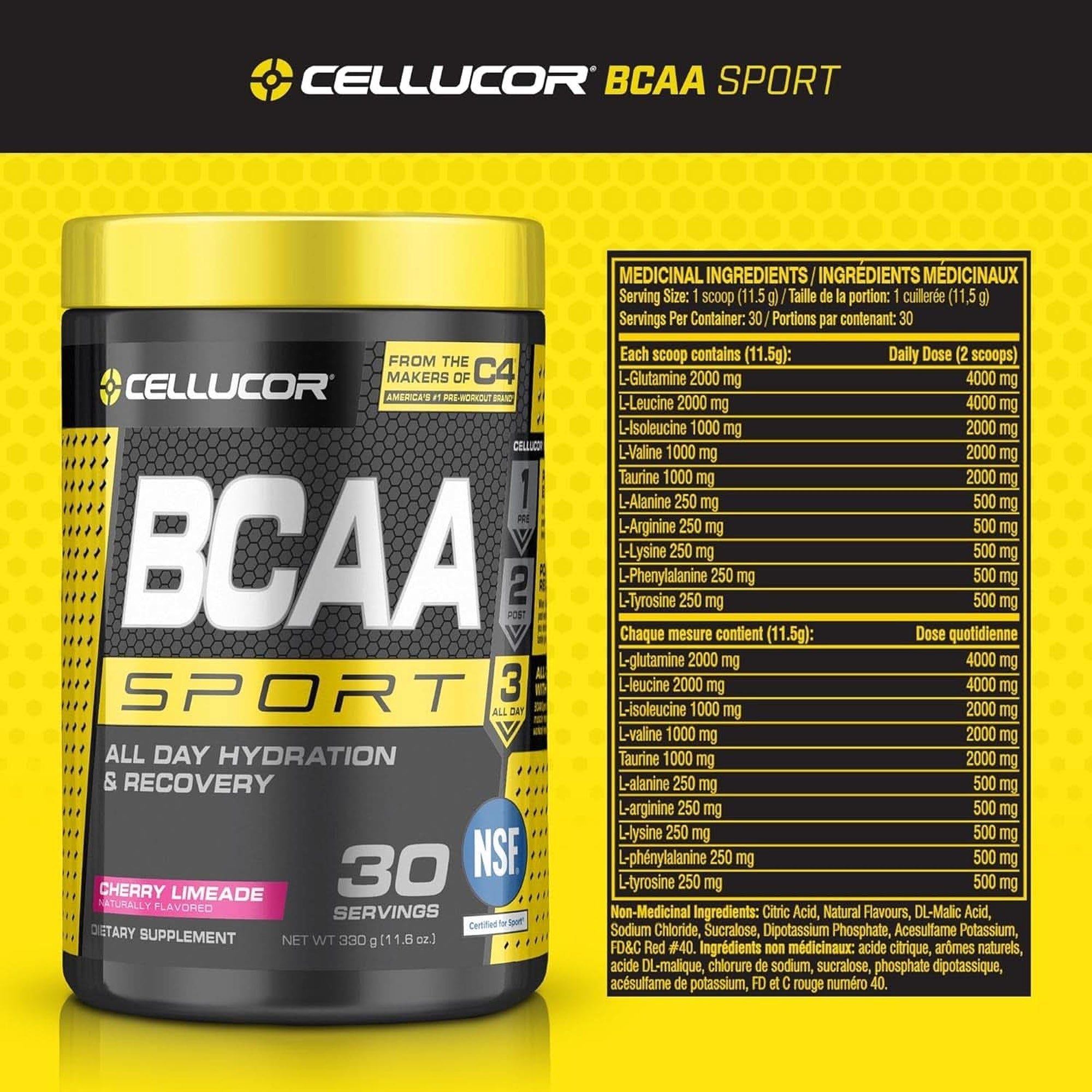 Cellucor BCAA Sport, BCAA Powder Sports Drink for Hydration & Recovery, Cherry Limeade, 30 Servings