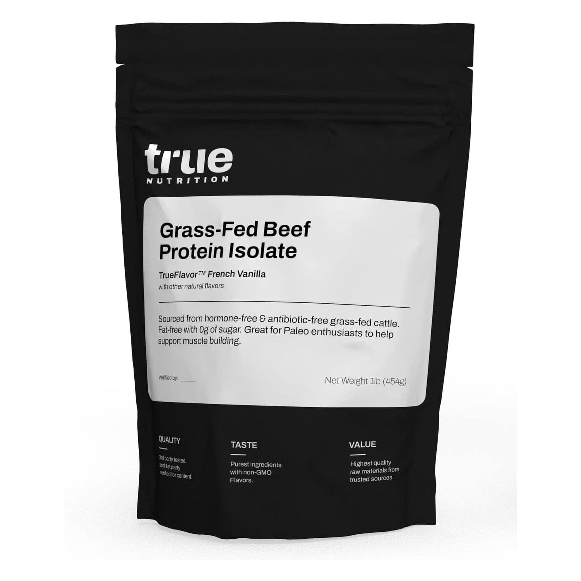 True Nutrition Grass Fed Beef Protein Powder Isolate - 29G of Paleo, Keto, Carnivore Beef Protein per Serving - Zero Carb, Fat Free, Gluten Free, Dairy Free, Soy Free - French Vanilla - 1LB