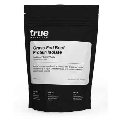 True Nutrition Grass Fed Beef Protein Powder Isolate - 29G of Paleo, Keto, Carnivore Beef Protein per Serving - Zero Carb, Fat Free, Gluten Free, Dairy Free, Soy Free - French Vanilla - 1LB