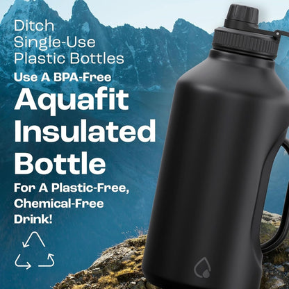 AQUAFIT Insulated Water Bottle 64 Oz with Handle - Straw and Chug Lid - Stainless Steel Water Bottles - 64 Oz Water Bottle - 64Oz Insulated Water Bottle with Straw 64 Ounces, Midnight Black