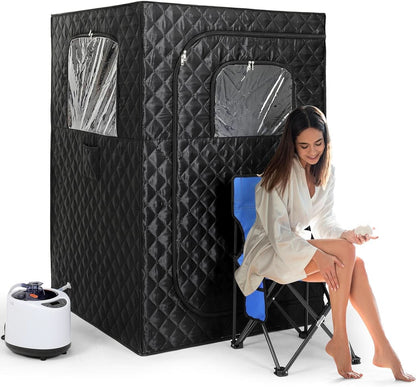 Upgraded Version Portable Sauna for Home Full Body Personal Sauna Steam Sauna Tent at Home Spa with 2.6L 1000W Steam Generator, 90 Minute Timer, Foldable Chair, Remote Control Included(Black)