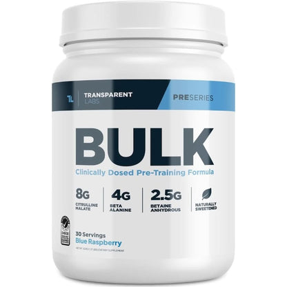 Transparent Labs Bulk Pre Workout Powder - Naturally Sweetened Advanced Pre-Workout Formula for Muscle Building and Strength - 30 Servings, Blue Raspberry