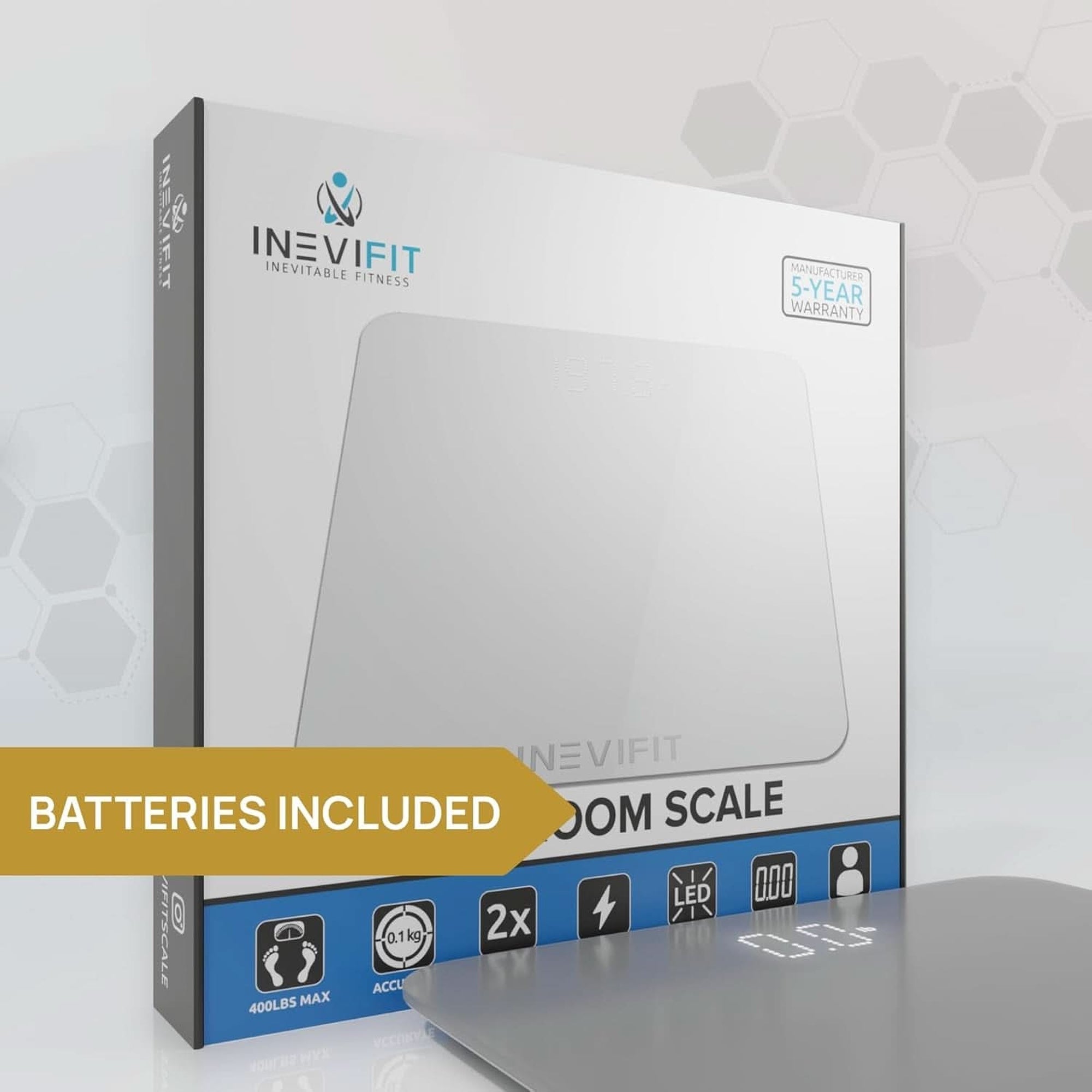 INEVIFIT Bathroom Scale, Highly Accurate Digital Bathroom Body Scale, Measures Weight up to 400 Lbs. Includes Batteries