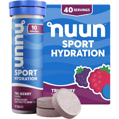 Nuun Sport Electrolyte Tablets - Dissolvable in Water, Mixed Flavors | 5 Essential Electrolytes for Hydration | 1G Sugar Drink Mix | Vegan, Non-Gmo | 4 Pack (40 Total Servings)