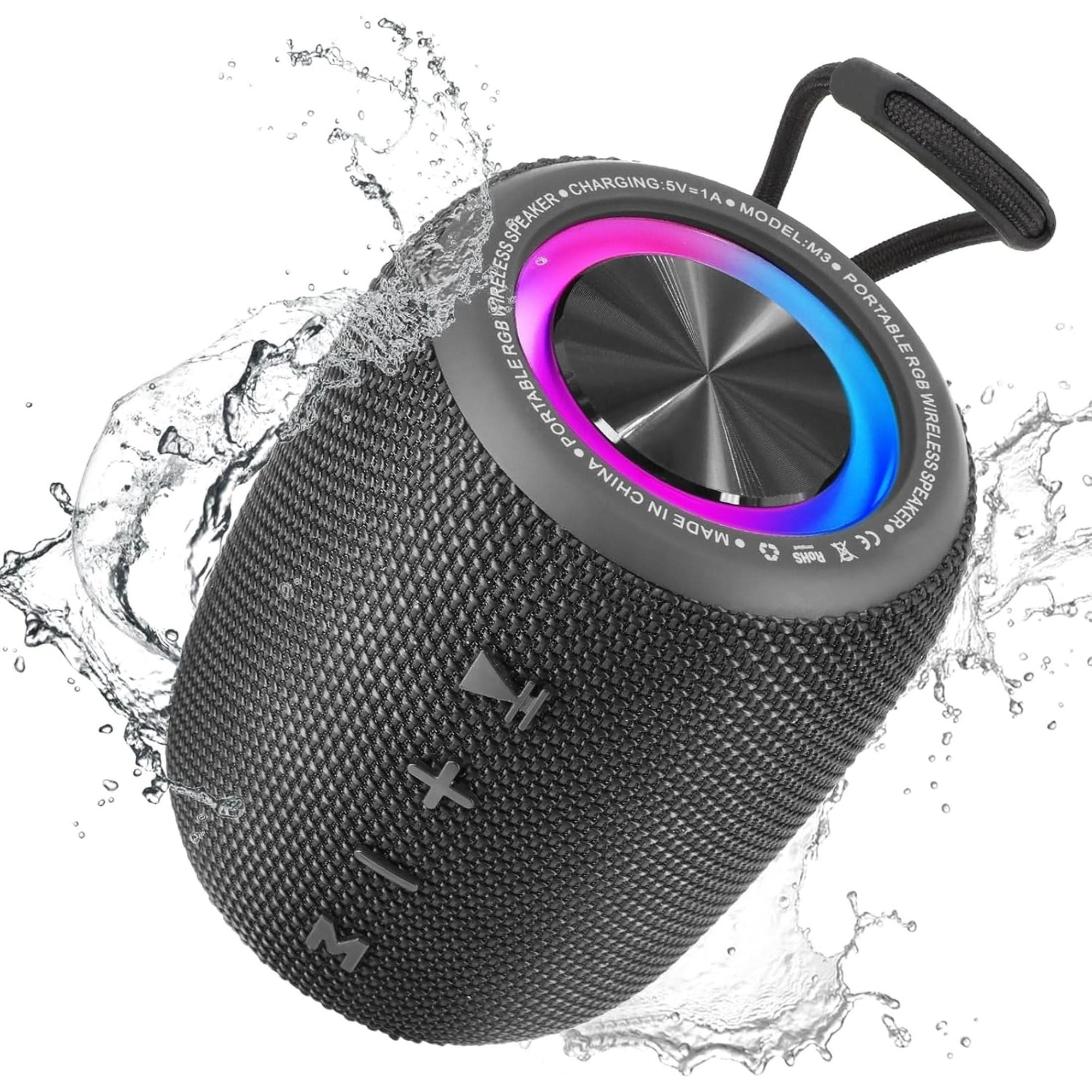 Portable Bluetooth Speaker, BT5.3 Wireless Speaker 20W Bass Diaphragms with Multi LED Light Dynamic Modes, IPX6 Waterproof 16H Playtime Supports FM Mode, TF, USB for Home, Cycling, Outdoor, Beach