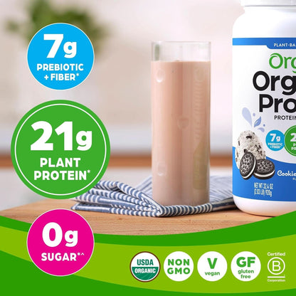 Orgain Organic Vegan Protein Powder, Cookies & Cream - 21G Plant Based Protein, 7G Prebiotic Fiber, Low Net Carb, No Lactose Ingredients, No Added Sugar, Non-Gmo, for Shakes & Smoothies, 2.03 Lb