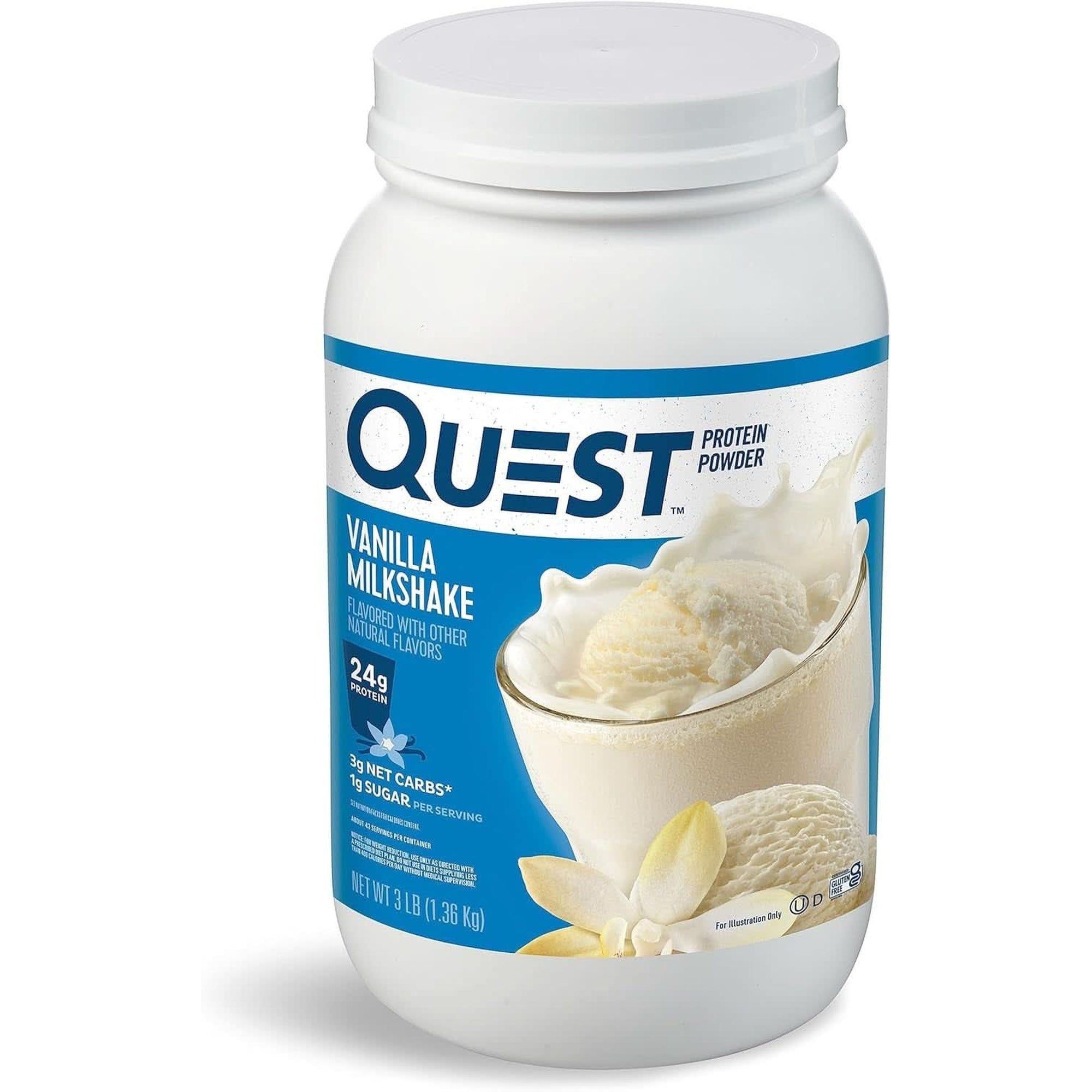 Quest Nutrition Vanilla Milkshake Protein Powder, 24G of Protein, 1G of Sugar, Low Carb, Gluten Free, 1.6 Pound, 23 Servings