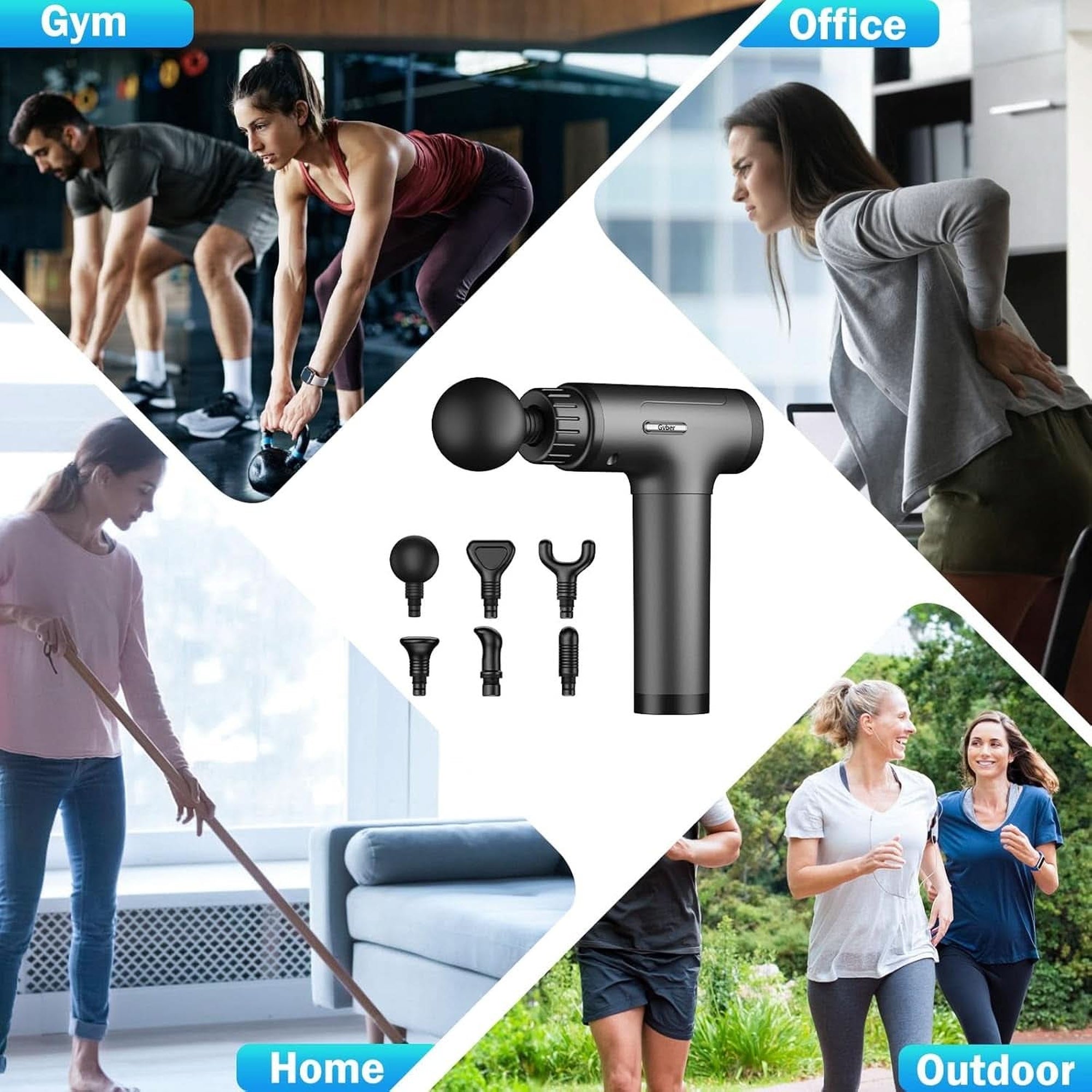 Massage Gun, Deep Tissue Massage Gun, Super Quiet Portable Electric Sport Massager, Handheld Mini Massage Gun Contains 6 Massage Gun Attachments (Gray)