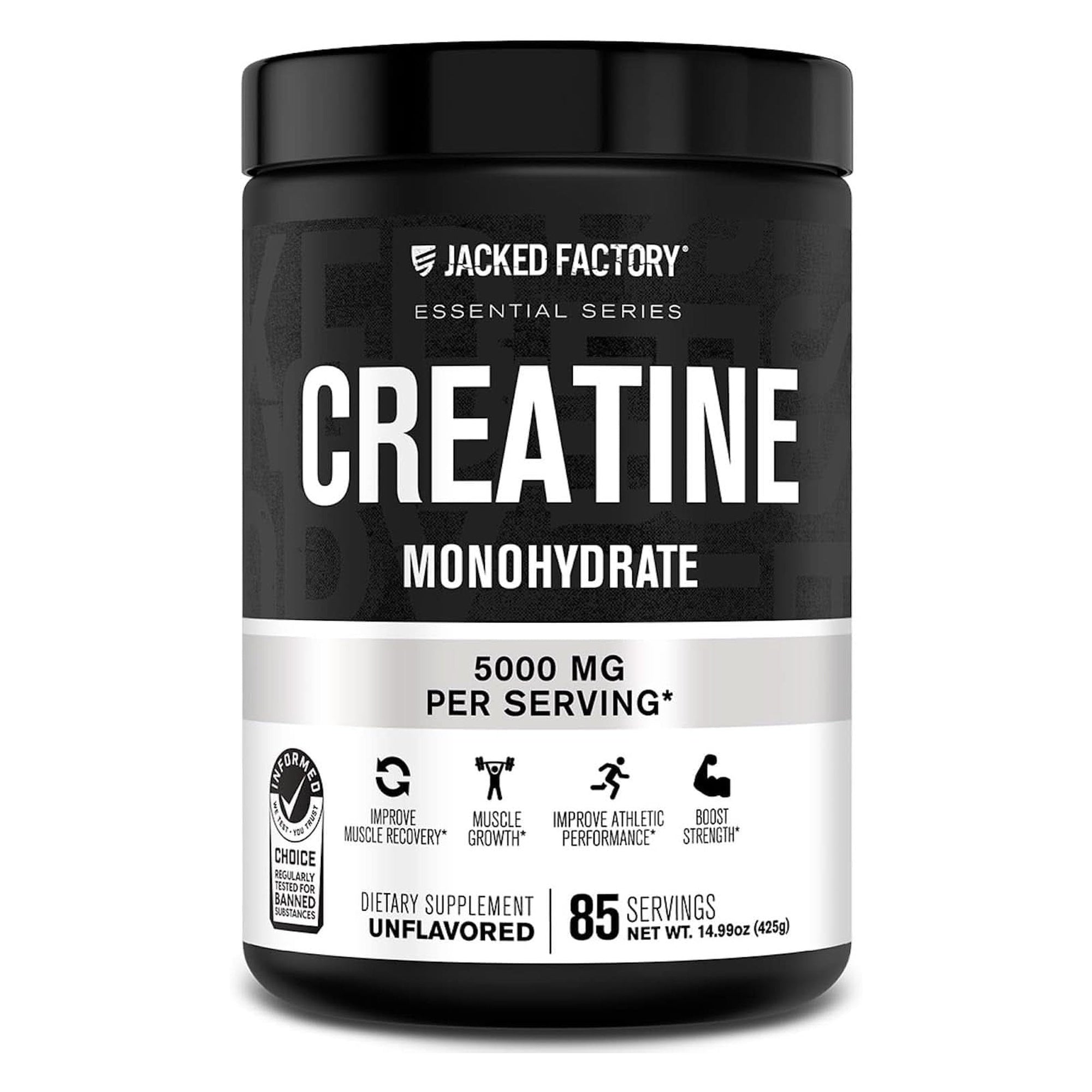 Jacked Factory Creatine Monohydrate Powder 425G - Creatine Supplement for Muscle Growth, Increased Strength, Enhanced Energy Output and Improved Athletic Performance 85 Servings, Unflavored