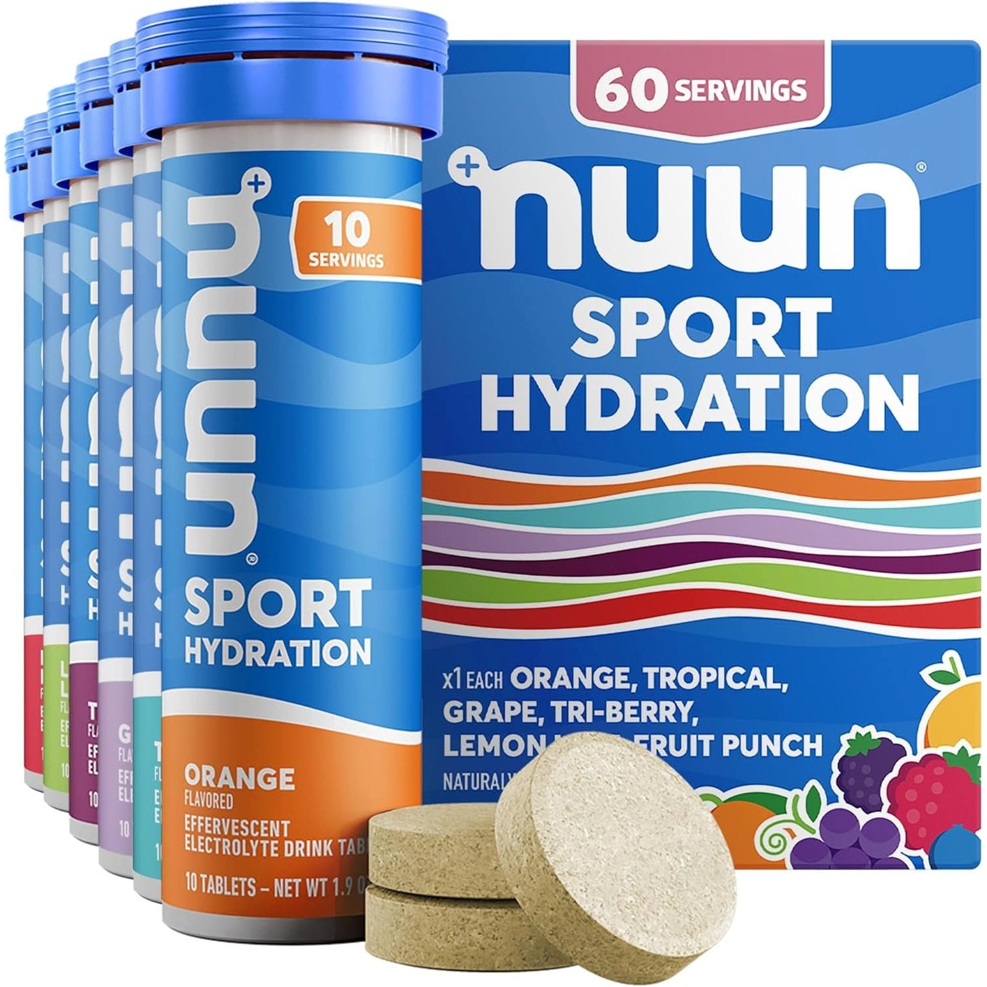 Nuun Sport Electrolyte Tablets - Dissolvable in Water, Mixed Flavors | 5 Essential Electrolytes for Hydration | 1G Sugar Drink Mix | Vegan, Non-Gmo | 4 Pack (40 Total Servings)